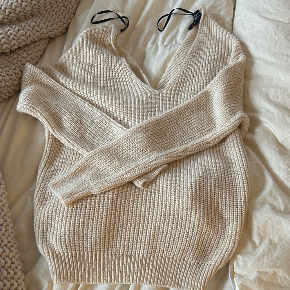 Forever 21 Cream V-Neck Sweater